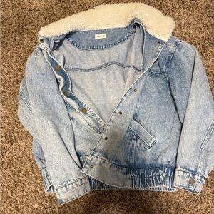 Denim Jacket with Faux Shearling Collar